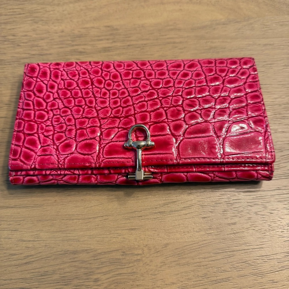 Pink Crocodile Embossed Leather Wallet - Picture 3 of 10